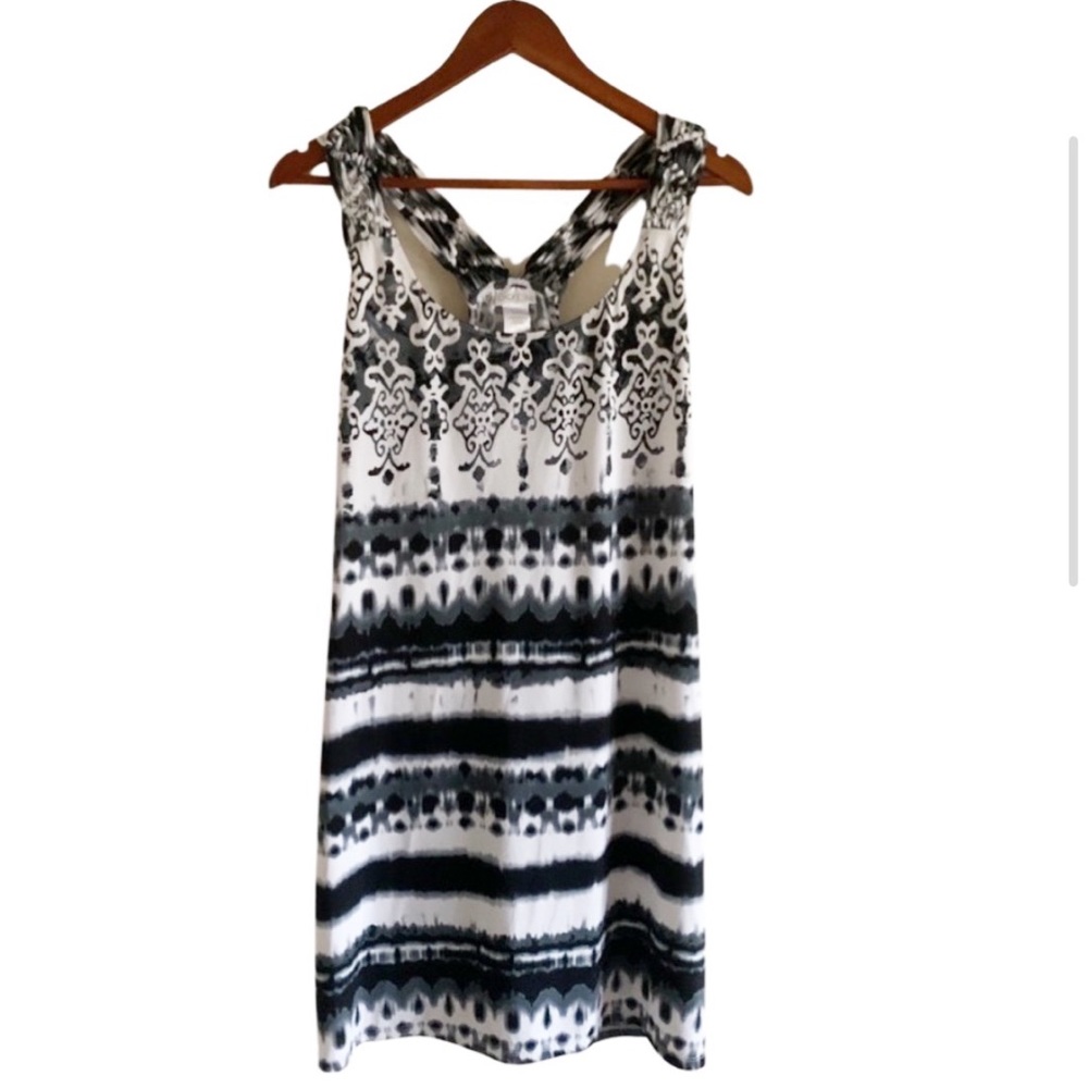 Dotti Black White Tie Dye Ethic Pattern Racerback Dress Coverup Size Med - Picture 7 of 15